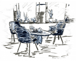 Werkstattzeichnung: Officina Arcana Heike Schnotale. Werkstatt für traditionellen und künstlerischen Bleisatz und Buchdruck in Pirna, Sachsen. Officina Arcana