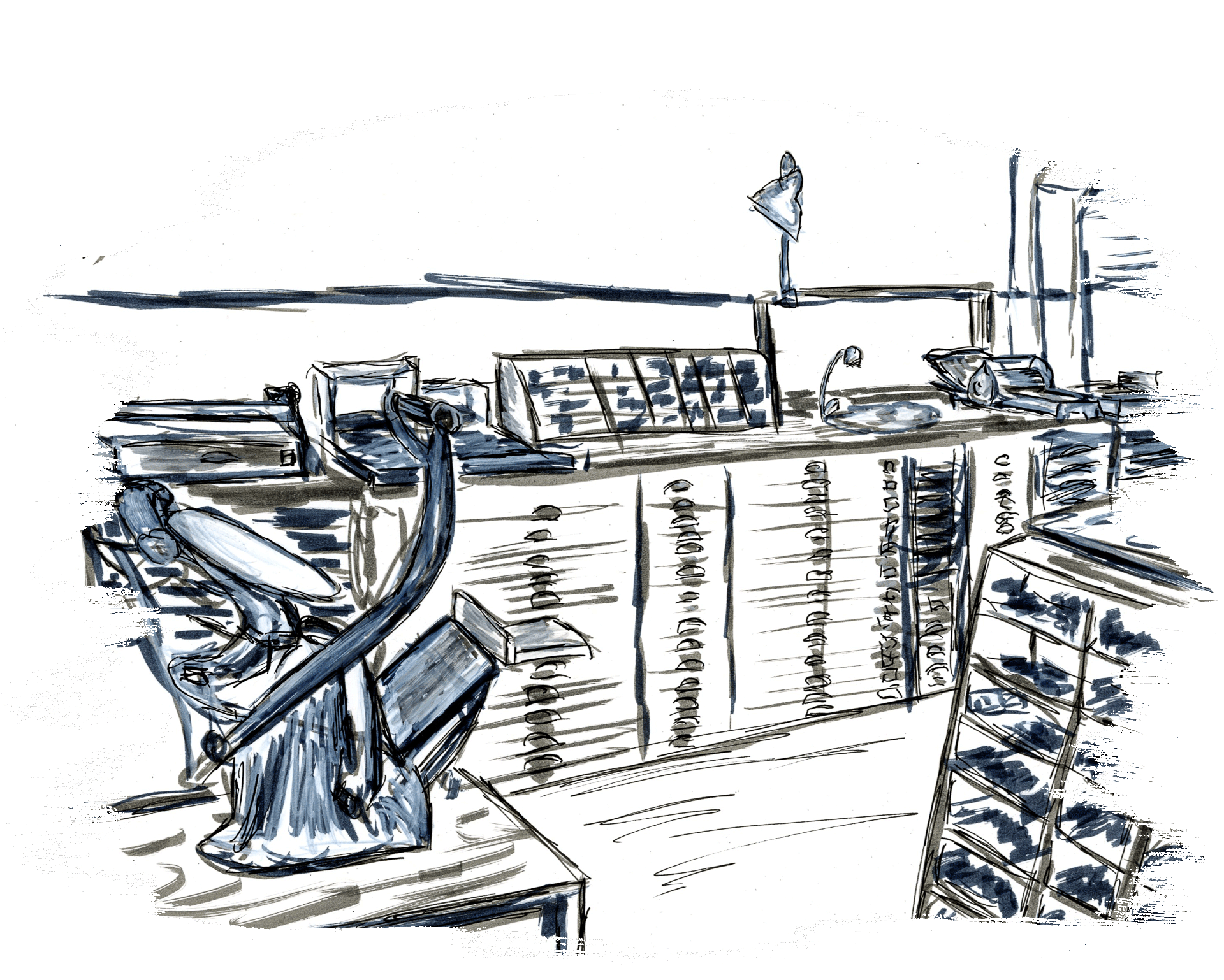 Werkstattzeichnung: Officina Arcana Heike Schnotale. Werkstatt für traditionellen und künstlerischen Bleisatz und Buchdruck in Pirna, Sachsen. Officina Arcana